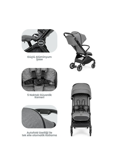 Kanz Bold Autofold Kabin Boy Bebek Arabası Steel Grey