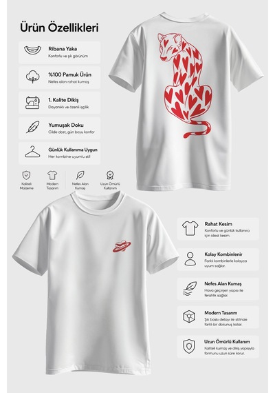 Spoyi Çita Tasarımlı %100 Pamuk Yarım Oversize Beyaz T-shirt