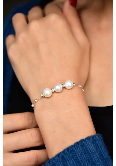Papatya Silver 925 Ayar Gümüş Rodyum Kaplama Dorika Toplu Incili Kolye Bileklik Set