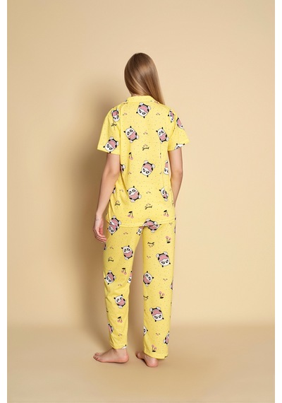 Yazlık Swetty Baskılı Kısa Kol Pijama Takımı Yeni Sezon Sarı