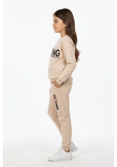 Mnk Baby & Kids Strong Motif Kız Çocuk Eşofman Mnk0625 Bej