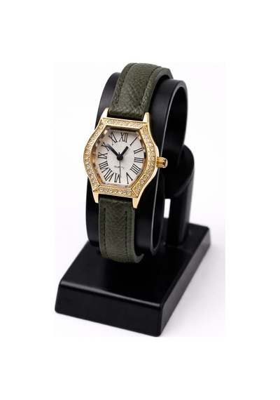 Cazion Süet Deri Kayış Gold Kasa Taş Detaylı Kadın Vintage Retro Saat Bakır