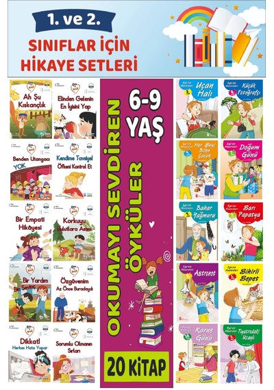 1.ve 2.sınıflar İçin Okuma Alışkanlığı Kazandıran Mükemmel 20 Li Büyük Boy Hikaye Seti 6