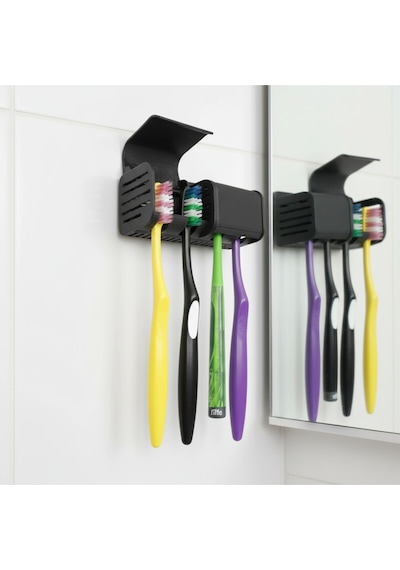 Siyah Kendinden Yapışkanlı Hijyenik Diş Fırçası Asacağı Askılığı Askılık Diş Fırçalık Banyo Organizer