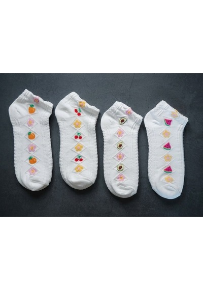 Heren Socks Heren Minimal Ve Kabartma Desenli 4'lü Ekru Pamuk Kadın Patik Çorap Meyve Çiçek Figürlü