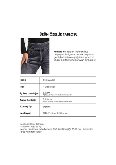 Itsbasic Kadın Füme 4s6-14 Palazzo Fit Kemer Detaylı Elastan Kumaş Denim Jean Itsbasic Kadın Füme 4s6-14 Palazzo Fit Kemer Detaylı Elastan Kumaş Denim Jean