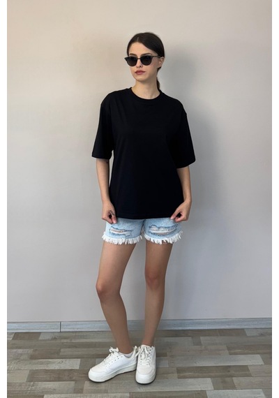 Kadın Oversize Tişört-siyah SIYAH