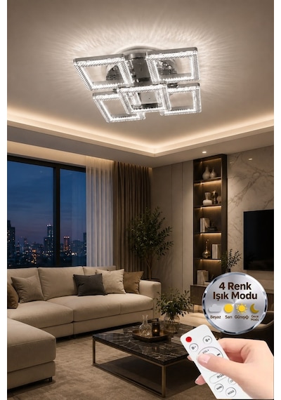 LumiaLighting Yakamoz Model 5"li Kumandalı Gümüş 3 Renk Modu Ledli Modern Tavana Sıfır Salon Mutfak Çocuk Yatak Odası Led Avize