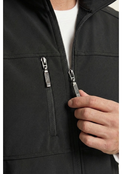 Genius Store Erkek Yelek Softshell Su Geçirmez Tam Fermuarlı Cepli Normal Kalıp Spor Yelek Siyah