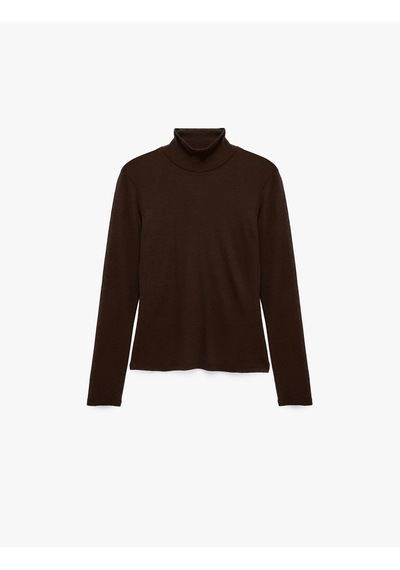 Koton Slim Fit Dik Yaka Uzun Kollu Tişört Kahverengi 7wak50002uk Kahve