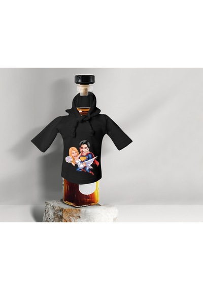 Bk Gift Kişiye Özel Sevgililer Karikatürlü Mini Siyah İçki Şişesi Tişörtü , Ev Bar Dekoru, Viski, Şarap, Votka, Rakı Şişesi Tişörtü, Ev Barı-30