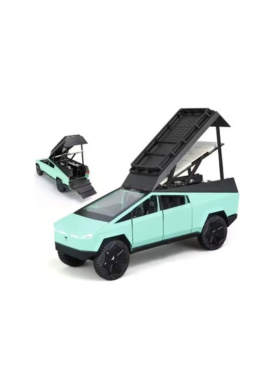 Yeşil 1:24 Metal Cybertruck Kamp Karavan Modelli Çek Bırak Oyuncak Araba - Sesli Işıklı Diecast Model