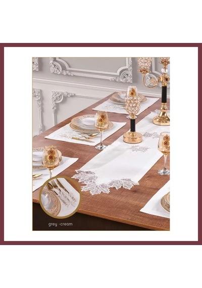 Storeşahin Çınar Keten Yemek Takımı Masa Seti 6 Kişilik 7 Parça Supla Runner Set Krem Shn0720