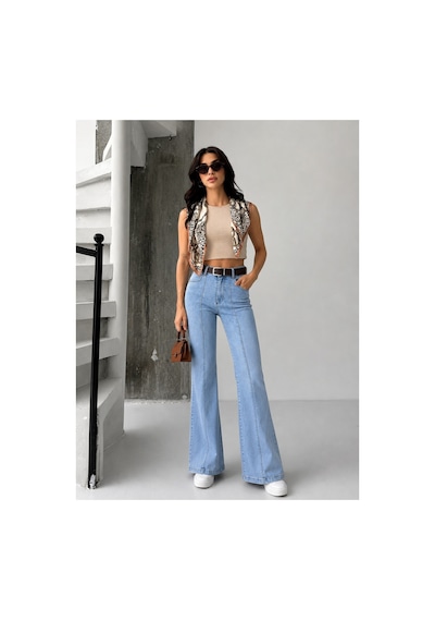 Kene Jeans Buz Kar Ön Bacak Çımalı Kemerli İspananyol/flare Paça Buz Kar