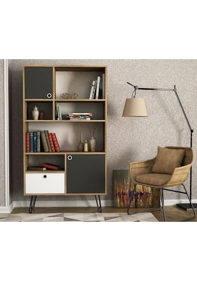 Dekorister Exclusive Karamel Kitaplık Ceviz-Antrasit