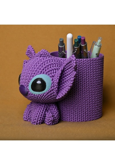 3d Baskı Knitted Kalemlik - Sevimli Karakterli Masaüstü Kalem Organizeri-mor Diğer