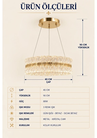 Modern Premıum Sarkıt Avize Gold Kasa Üç Renk Led Lüx Avize 88w Beyaz