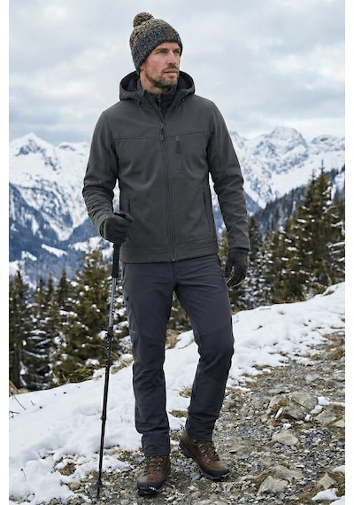 Erkek Mont İçi Polarlı Softshell Mont Su Ve Rüzgar Geçirmez Kapüşonlu Spor Mont Füme