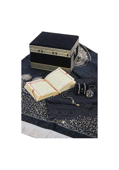 Lüks Kadife Kaplı Kabe Kutulu Eşarp Tesbih Zikirmatik Kuranı Kerim Ve Seccade Seti