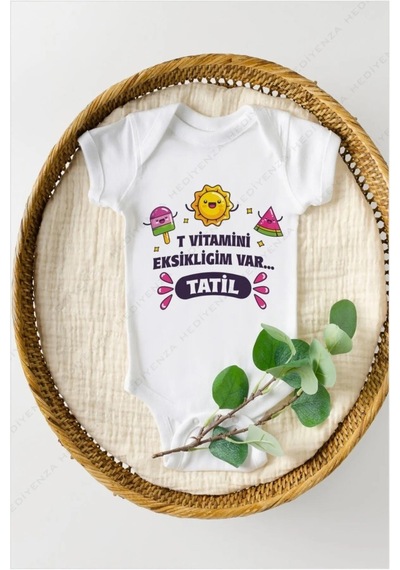 Hediyenza T Vitamini Eksikliğim Var Özel Tasarım Bebek Zıbın Pamuklu Çıtçıtlı Body Beyaz