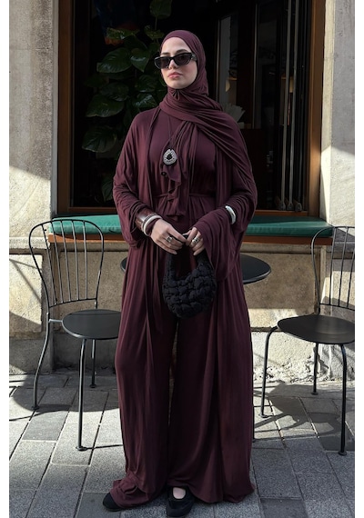 Carell Micro Modal Abaya Mürdüm Çok Renkli