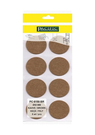 Cateksss Pacific Yuvarlak Yapışkanlı Sandalye Koltuk Mobilya Ayak Keçesi Felt 50 Mm Kahve - 22 Li Paket Kahverengi
