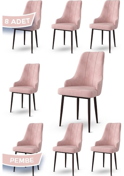 Canisa Trex Serisi, 1.sınıf Babyface Kumaş Siyah Metal Ayak 8 Adet Pembe Sandalye Sandalye Pembe Ayaklar Siyah