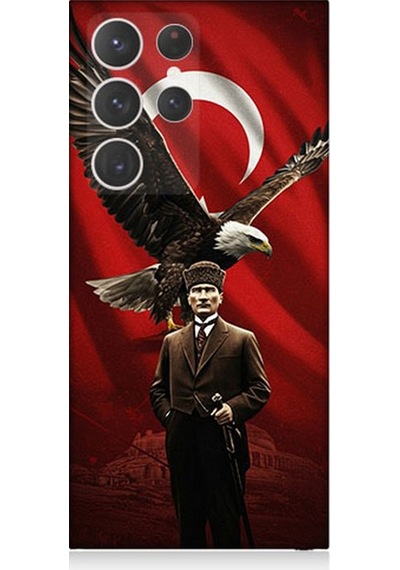 Samsung Galaxy S23 Ultra Uyumlu Kartallı Bayrak Ve Atatürk Desenli Silikon Kılıf Çok Renkli