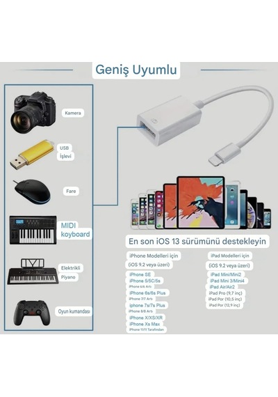 E-kervan Apple Uyumlu iPhone Lightning To Usb Çevirici Dönüştürücü Tak Ve Çalıştır 1 Adet
