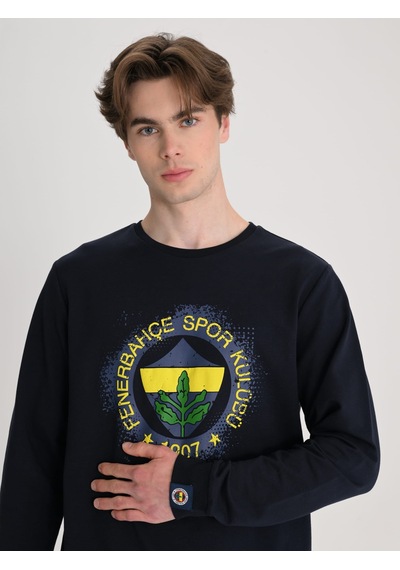 Fenerbahçe Sarı Lacivert Tribün Tramlı Logo Erkek Sweatshirt Fb Laci Yeni
