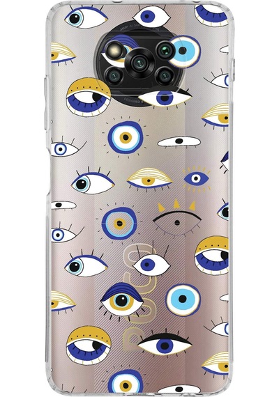 Xiaomi Poco X3 Nfc İle Uyumlu 1mm Slim Fit Nazar Boncuğu 2 Baskılı Şeffaf Kılıf Şeffaf
