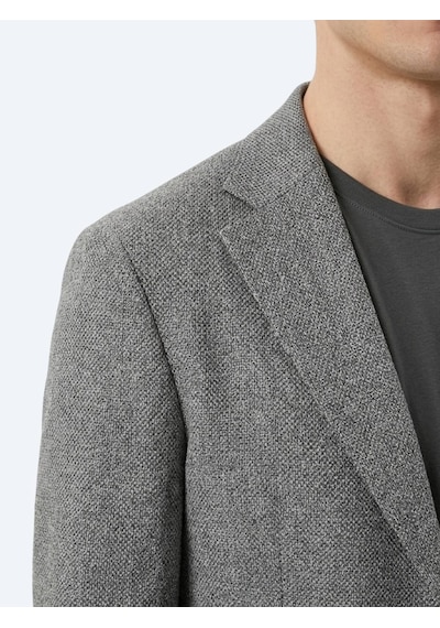 Kip Gri Desenli Comfort Fit Yün Karışımlı Ceket