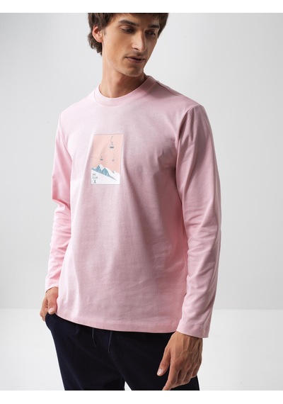 Xint Pembe Regular Fit Bisiklet Yaka Pamuk Uzun Kol Tişört 502174
