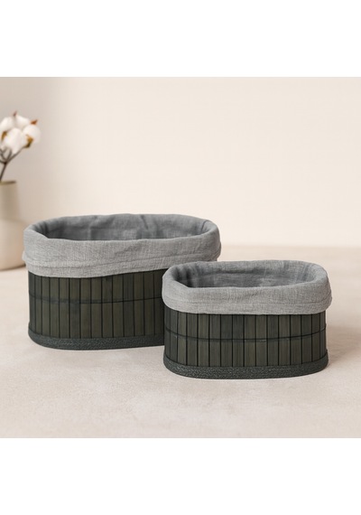 Bambu Kenarlı Oval Organizer Sepet Ahşap Tabanlı, Bezli 21x14-25x16 Cm Renkli