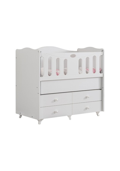 Beşik, Defne Çekmeceli Korkuluklu Sallanan Beşik 60x120 - Beyaz Çok Renkli