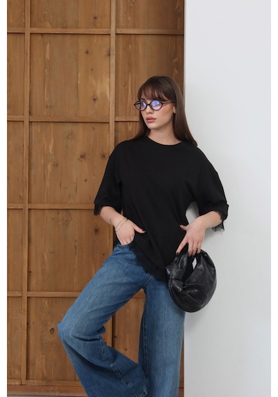 Verymoda Dantel Detaylı Tişört D2956 Siyah