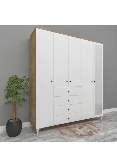5 Kapılı 4 Çekmeceli Aynalı Gardırop Mdf Antrasit 5 Kapılı 4 Çekmeceli Aynalı Gardırop Mdf Antrasit