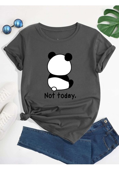 Flood Of Style Kadın Füme Panda Today Baskılı Oversize Gri
