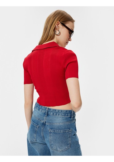 Koton Polo Yaka Kazak Kısa Kollu Düğmeli Slim Fit Kırmızı 5wal90076ıt Kırmızı