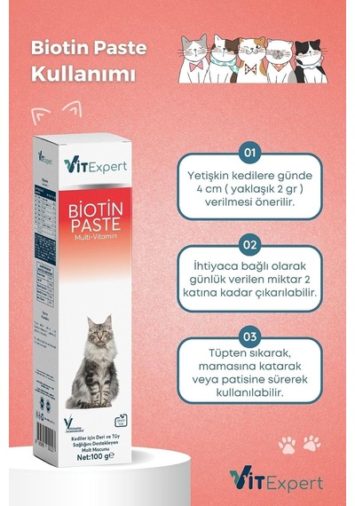 Tr Kediler Için Biotin Paste Tüy Dökülme Döküm Tüy Sağlığı Malt Macunu 100 Gr