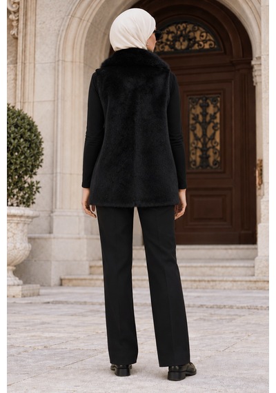 Sevitli Angora Cepli Yelek-siyah-6015