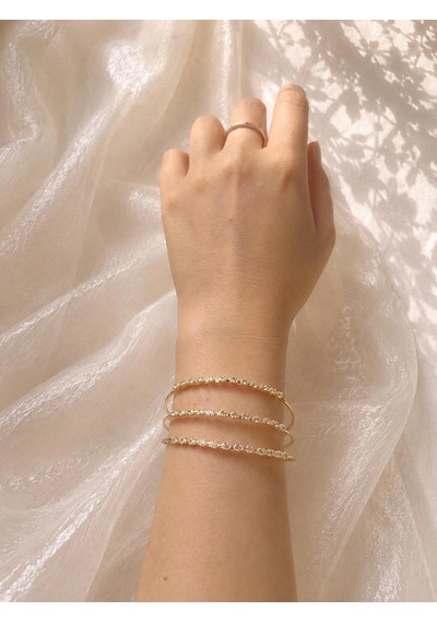 Üç Sıralı Taşlı Kelepçe Bileklik Gold