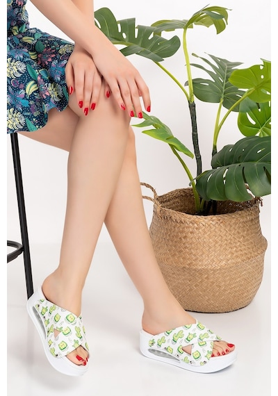 Beyaz Kaktüs Desenli Açık Çapraz Model Airmax Taban Ortopedik Ter