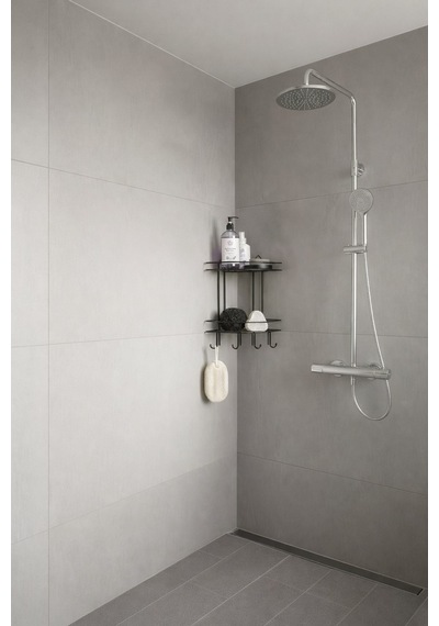 Banyo Köşe Rafı Askılı Duş Organizeri Ve Şampuanlık 2 Katlı Siyah Ek-02 Siyah