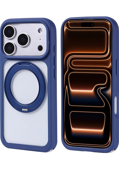 Apple iPhone Uyumlu 17 Pro Kılıf M-safe Şarj Özellikli Standlı Zore Piza Silikon Kapak Lacivert