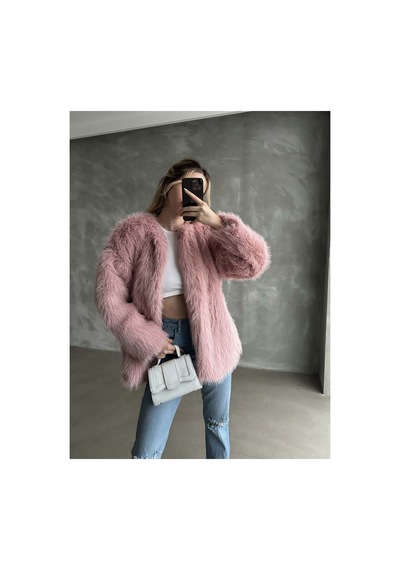 Verymoda Suni Kürk Ceket F1608 Pudra