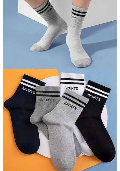 Bgk 5 Çift Sport Yazılı Uzun Erkek Çorap Çok Renkli