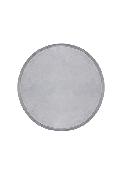 Comfort Oval Overloklu Peluş Halı Gri Gri Düz Saçaklı Daire