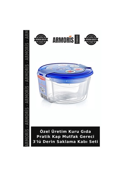 Özel Üretim Kuru Gıda Pratik Kap Mutfak Gereci 3'lü Derin Saklama Kabı Seti Çok Renkli