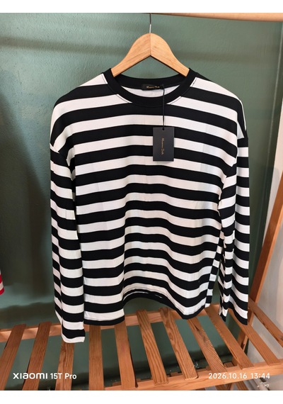 Trendall Siyah Çizgili Beyaz Renk Uzun Kollu Basic Tshirt